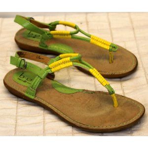 BOC Yellow Green Sling back Sandals Faux Leather Flowers Sz 8 M/W Summer Spring